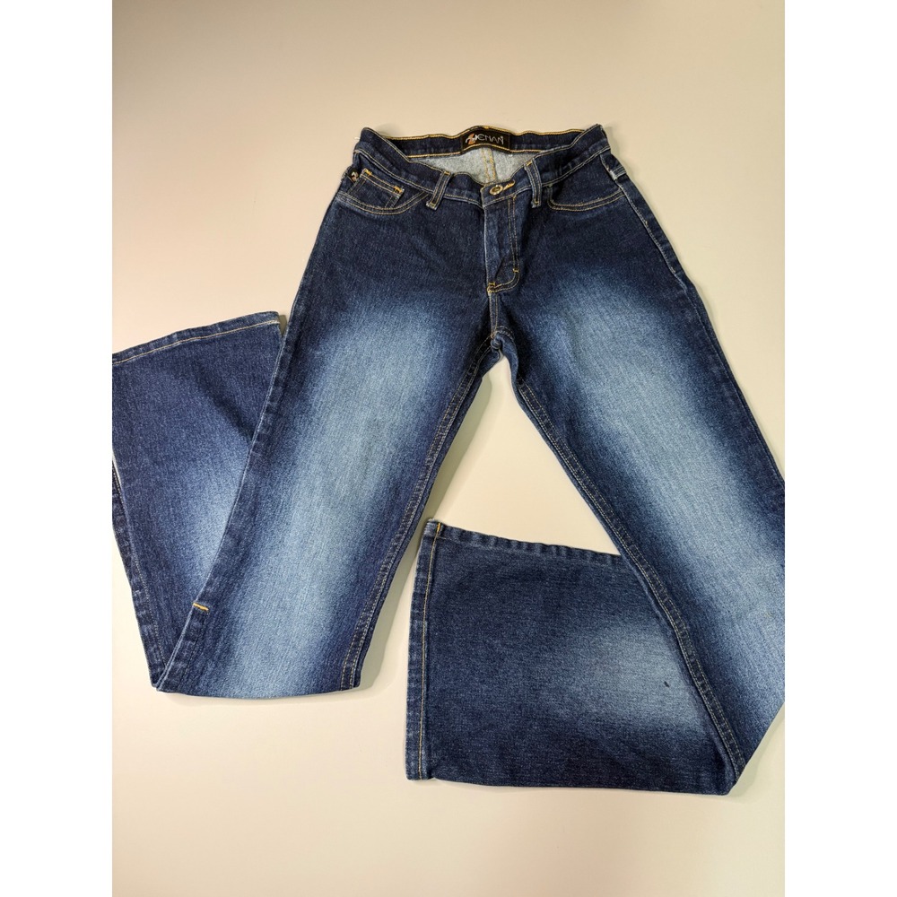 Zenan Blue Denim Bootcut Jeans Womens 26 Low Rise Sandblasted Fade Flare Leg